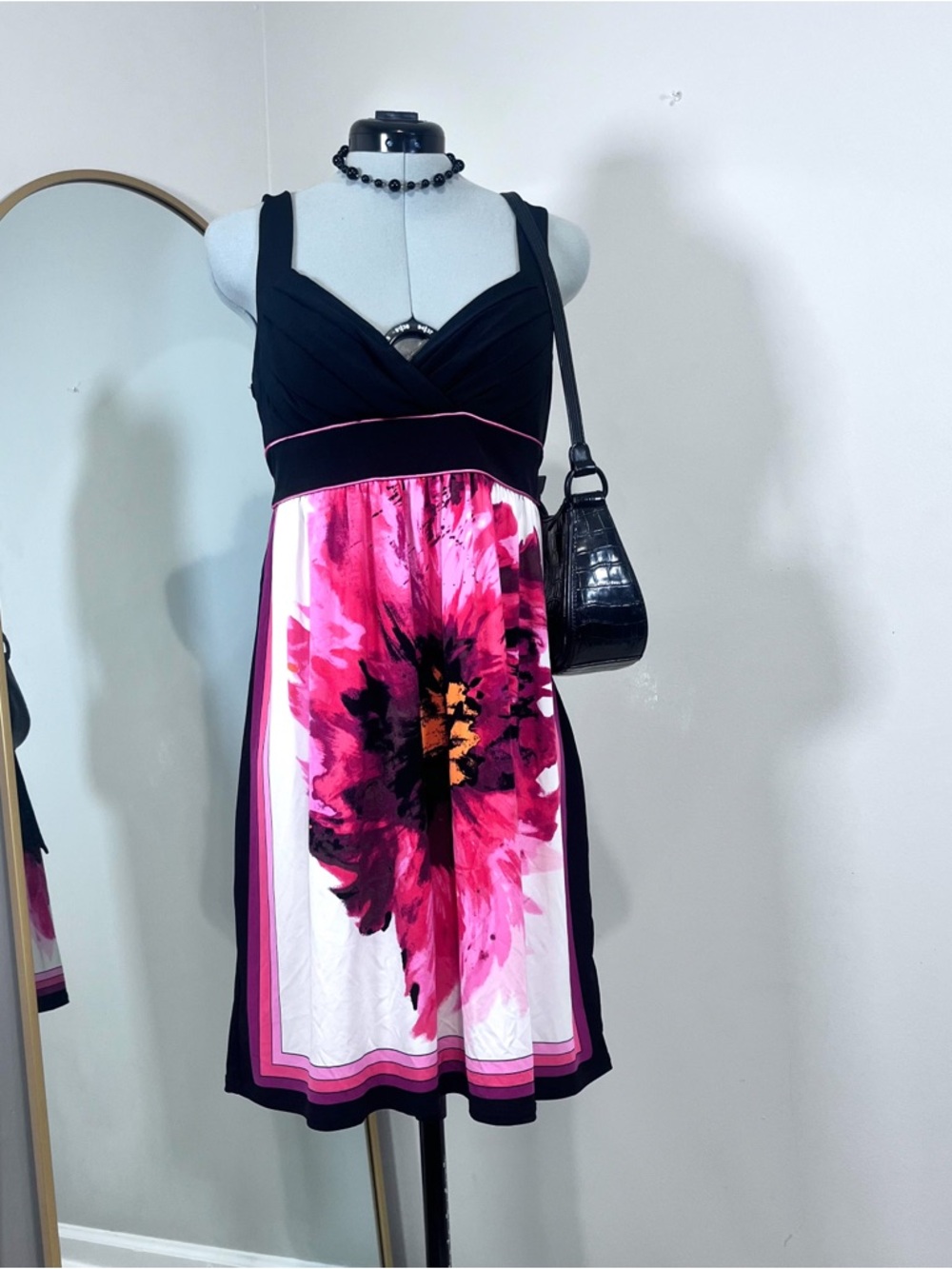 Jodi Kristopher Black Floral Slinky Empire Waist Sleeveless Dress